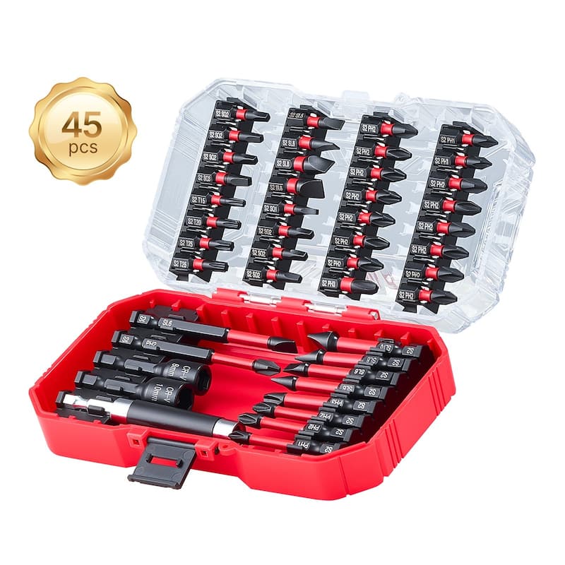 Red and Black ABS 45 Piece Steel Screwdriver Bit Set with Magnetic Case - 6.26 x 3.78 x 1.73 in - Red/Black