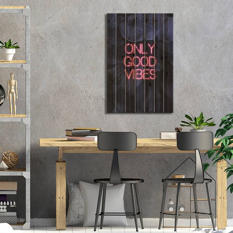 Only Good Vibes Print On Wood by Emanuela Carratoni - Multi-Color