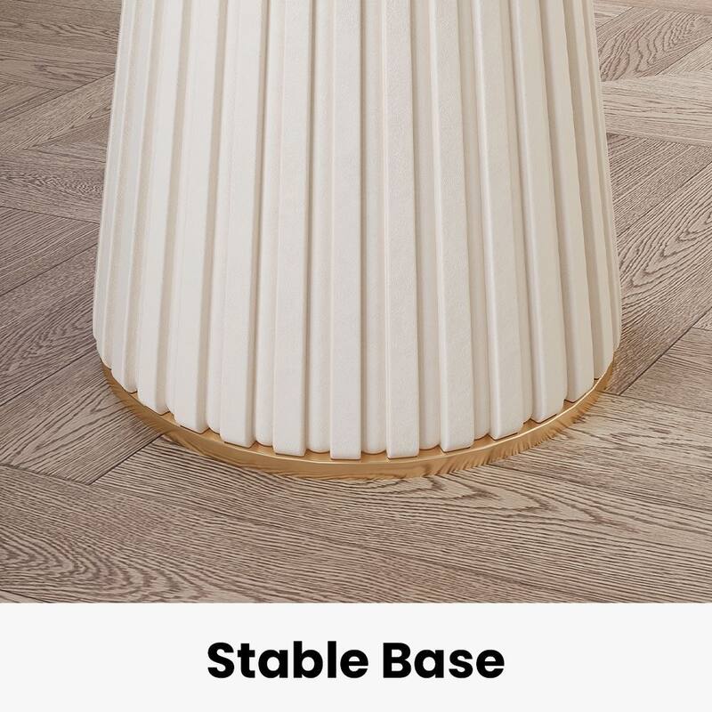 14.96" Modern Light Luxury Side Table, Glossy Sintered Stone Tabletop, Metal Base, White