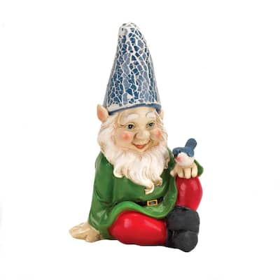 Cheery Gnome Solar Outdoor Garden Statue - 7.25" - Green and Red