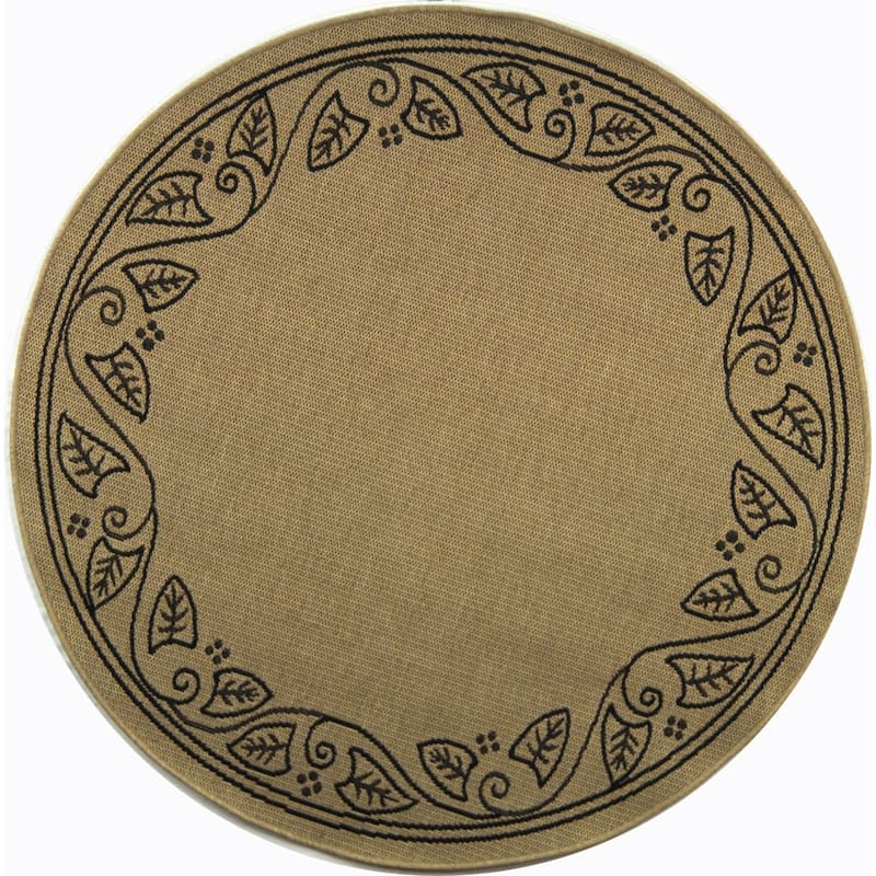 SAFAVIEH Courtyard Hajnal Indoor/ Outdoor Waterproof Patio Backyard Rug - 6'7" Round - Sand/Black