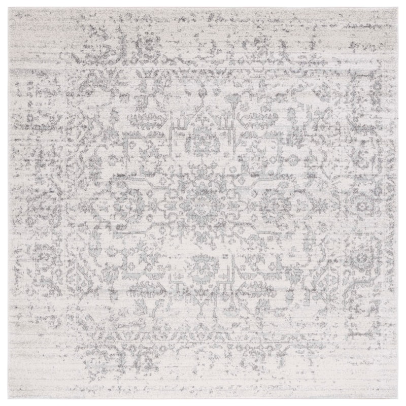 SAFAVIEH Madison Snowflake Medallion Rustic Farmhouse Distressed Rug - 6'7" Square - Silver/Ivory - Square