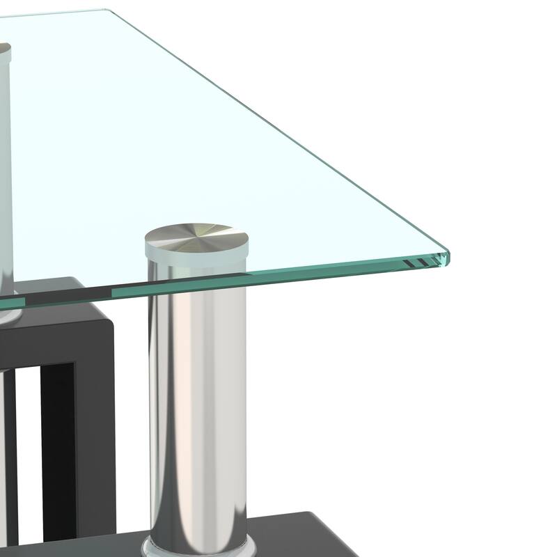 Set of 2 Tempered Glass Coffee Table End Table Set
