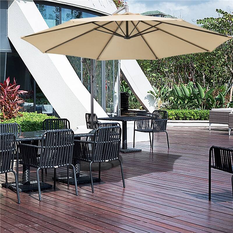 Yaheetech 10 Ft Patio Offset Umbrella Outdoor Hanging Cantilever Umbrella with Crank & Cross Base
