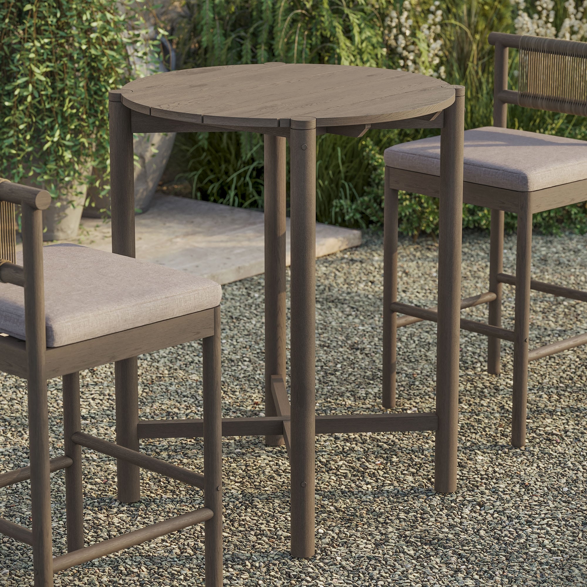 Eleni Round 35 Inch Outdoor Teak Wood Round Bar Table