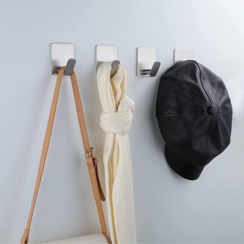 (Pack of 4) Adhesive Hooks Towel/Coat Hooks Stick to Bathroom or Kitchen