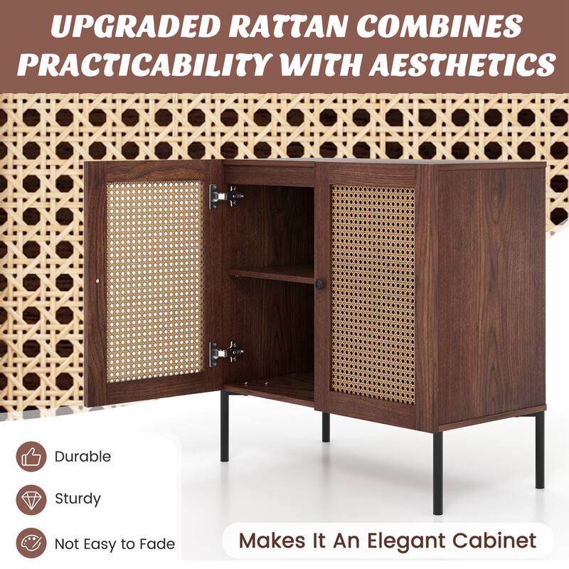 Costway Set of 2 Rattan Buffet Sideboard Wine Cabinet Cupboard - See Details