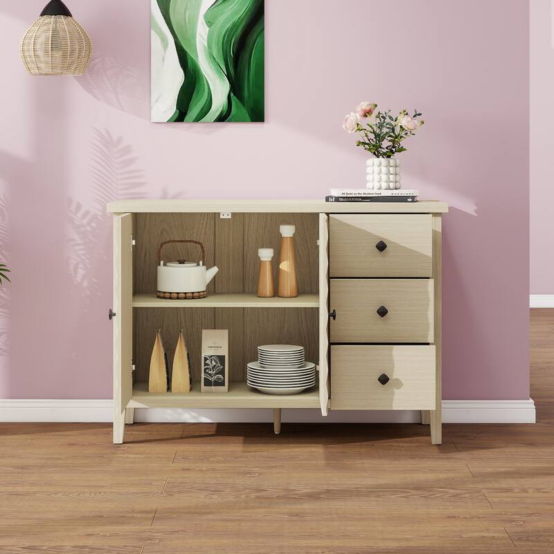 Modern 2 Door 3 Drawer Storage Cabinet - Natural