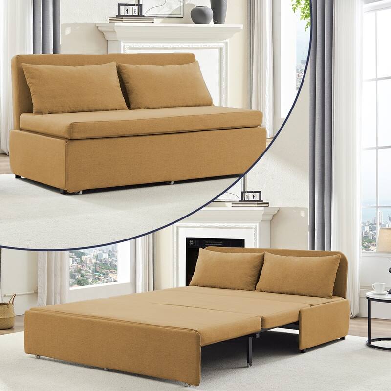 Mixoy Full Size Queen Size Sofa Bed,2 in 1 Convertible Linen 1-Seater/Loveseat Sleeper Sofa Couch with Cushions