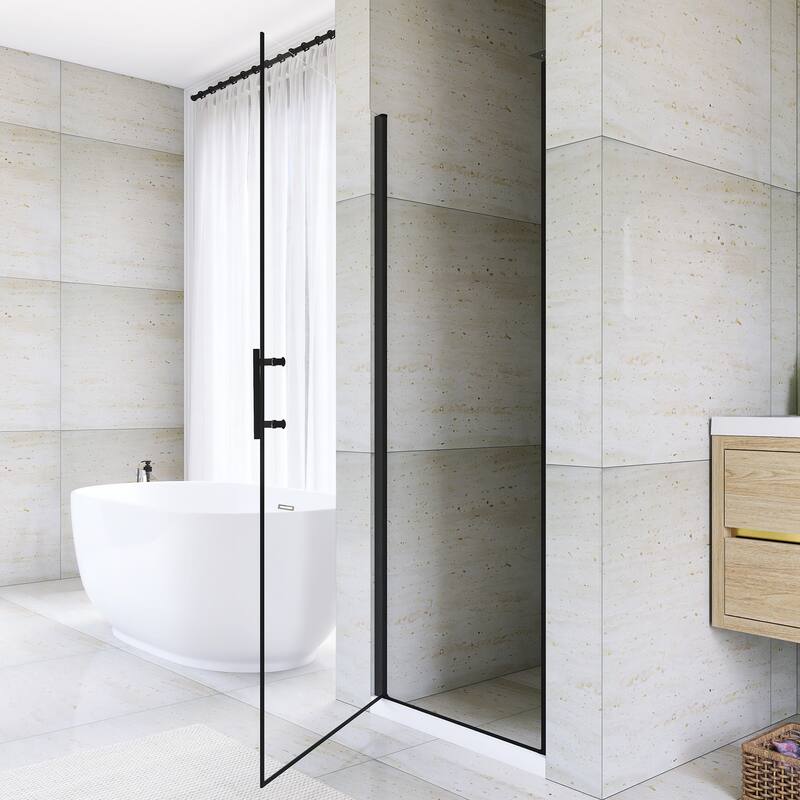 Pivot Semi-Frameless Shower Door in Matte Black Finish