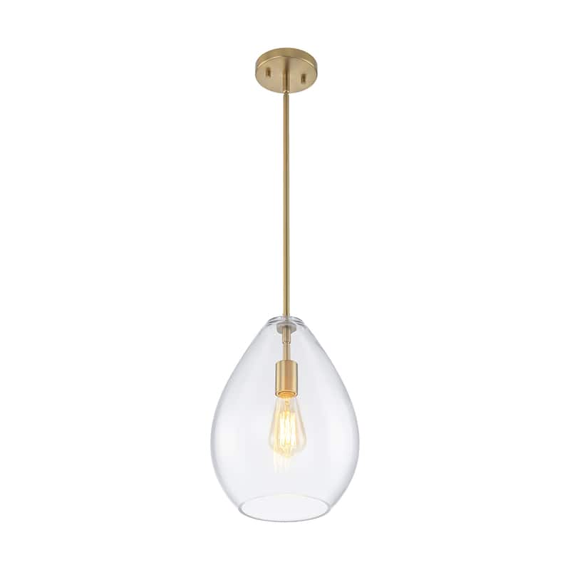 1-Light Modern Industrial Kitchen Island Pendant Light with Clear Olive-Shaped Glass Shade