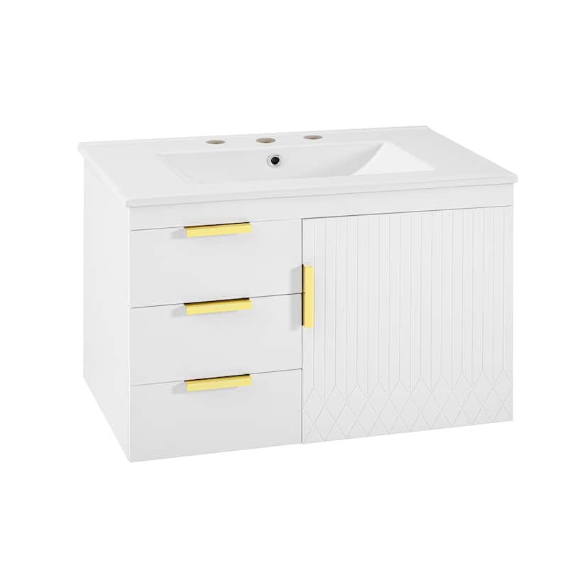 30" Wall Mounted Bathroom Cabinet with Integrated White Ceramic Sink - 30'' x 18.4'' x 20''