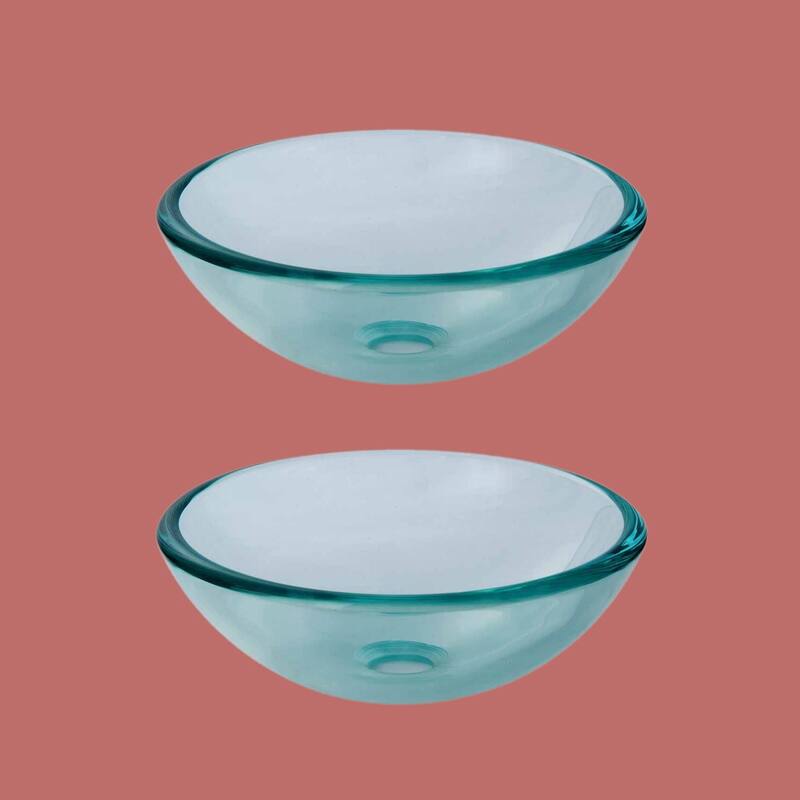 Clear Tempered Glass Round Countertop Vessel Sink 11 5/8" Scratch Resistant with Drain Pack of 2 Renovators Supply