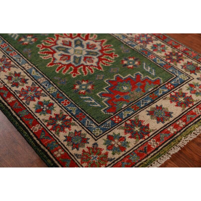 Green Kazak Oriental Foyer Rug Accent Handmade Wool Carpet - 2'0"x 3'0"