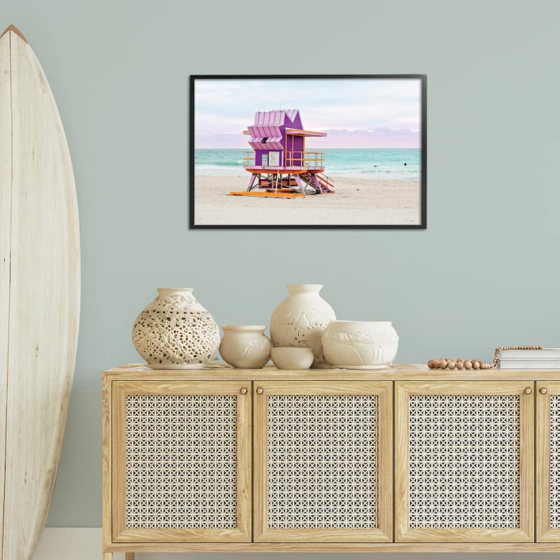 Stupell Purple Lifeguard Building Framed Giclee Art Design By Seven Trees Design