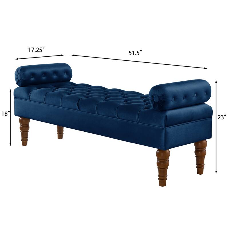 Velvet End of Bed Bench Navy Hallway Bench Ottoman Bench for Bedroom, Simple Indoor Bench Leisure Bench