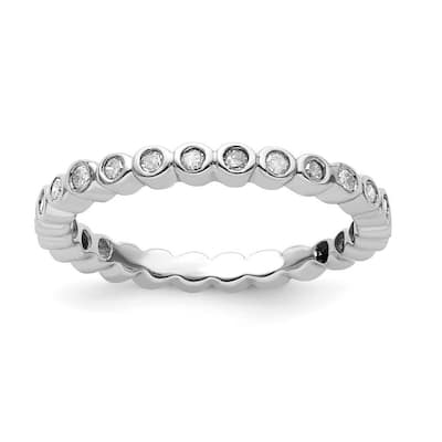 Curata 925 Sterling Silver Bezel Polished Patterned Stackable Expressions Diamond Ring