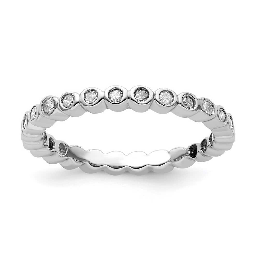 Curata 925 Sterling Silver Bezel Polished Patterned Stackable Expressions Diamond Ring