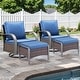 preview thumbnail 47 of 174, Pocassy Outdoor Patio Furniture Set 4PCS Swivel Chair with Ottoman - Brown Rattan - Blue Cushion