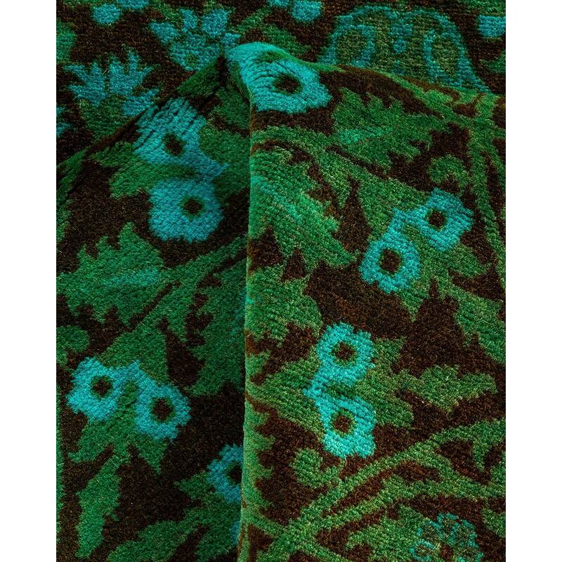 Overton Hand Knotted Wool Vintage Inspired Modern Contemporary Overdyed Green Runner Rug - 2' 7" x 8' 7"