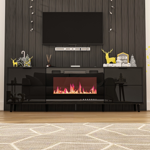 Timechee 30 inch Recessed Electric Fireplace High Glossy TV Stand Combo Fireplace Electric Fireplace Only