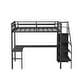 preview thumbnail 11 of 15, Artsy Full Size Metal Loft Bed with L-shaped Desk and USB, Wardrobe and Adjustable Shelf, with LED for Kids Teens Adults, Black