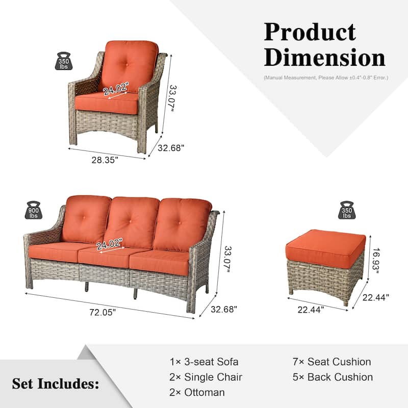 HOOOWOOO 5-piece Wicker High Back Outdoor Furniture Conversation Set