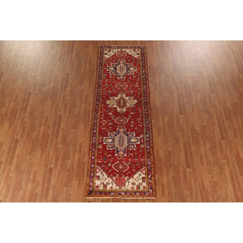Handmade Vegetable Dye Heriz Persian Vintage Runner Rug - 3'6"x 10'8"
