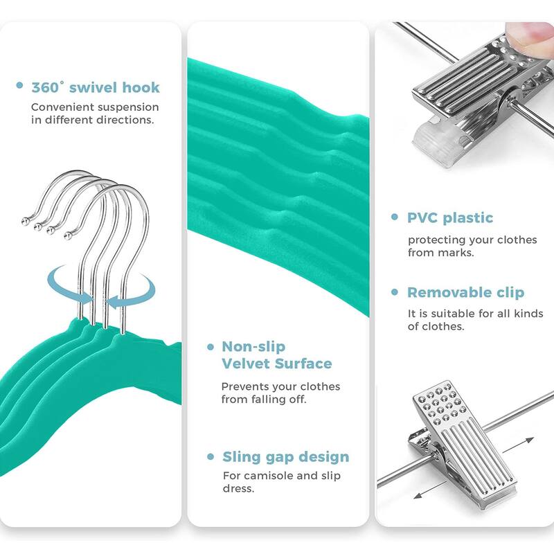 VECELO 20-Pack Pant Hangers (Black/Grey/Pink/Beige/Green) Clothes Hangers Non-slip Space-saving Clothes Hangers