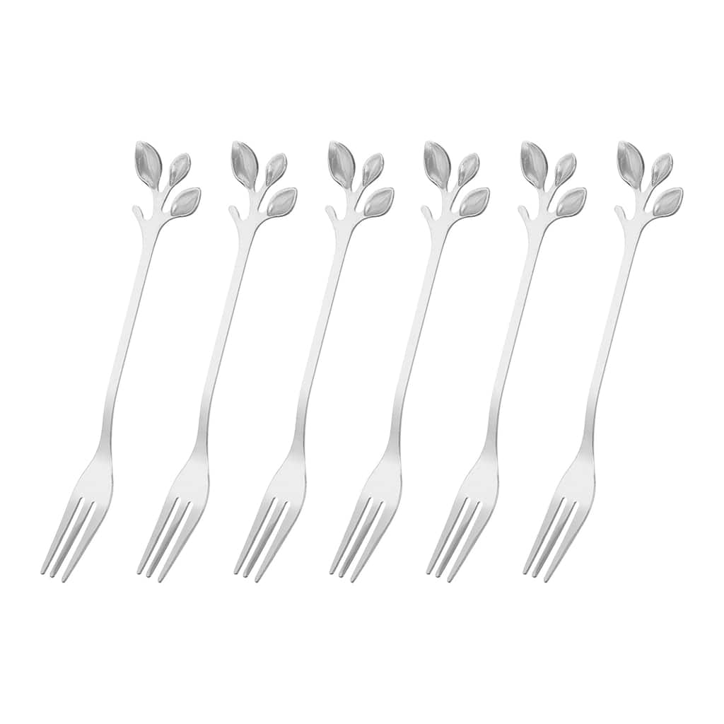6Pcs 4.8" Stainless Steel Leaf Appetizer Fork Tableware Dessert Fork