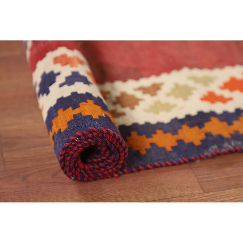Kilim Qashqai Persian Vintage Rug Flatweave Bedroom Red Wool Carpet - 4'2"x 7'2"