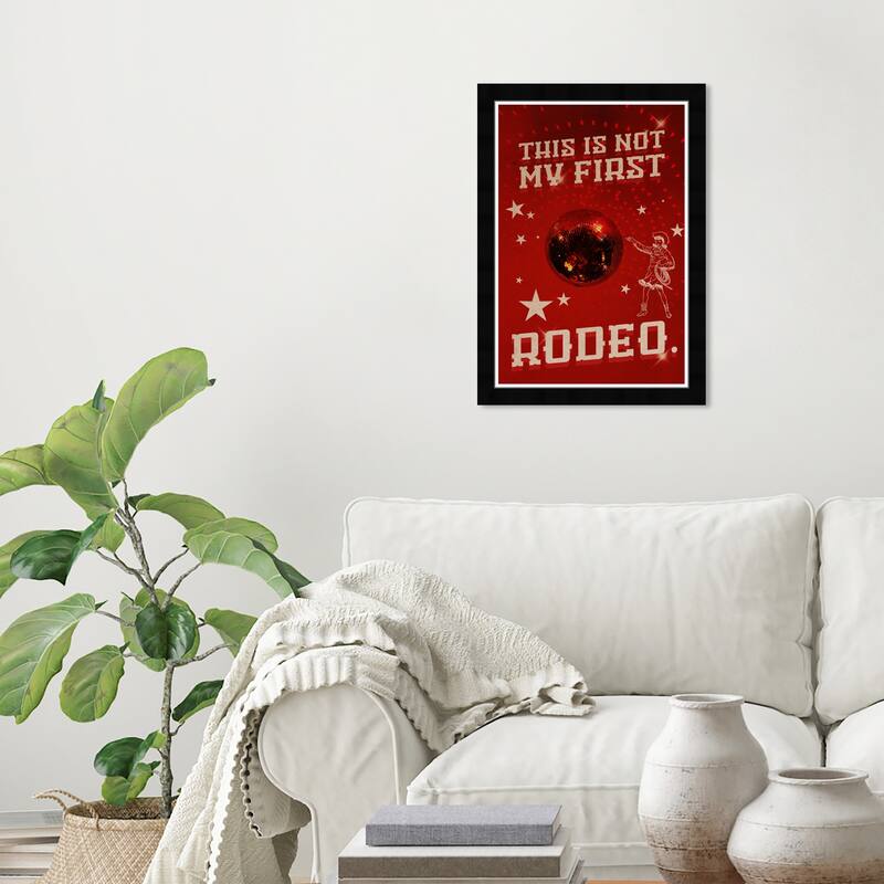 Wynwood Studio Prints Sports and Teams Not My First Rodeo RED Red and Dark Red Rustic Wall Art Canvas Print - Black