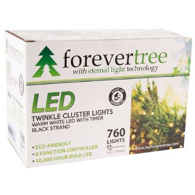Forever Tree760 LED Twinkle Cluster Warm White Lights w Black Wire