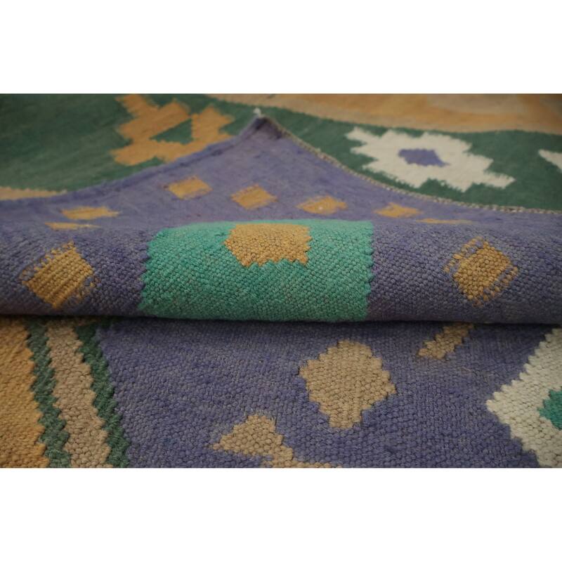 Hand Woven Oriental 100% Wool Carpet Southwestern Modern Green Kilim Area Rug - 9' 1'' X 5' 1''