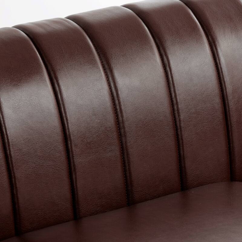 Chesterfield Sofa 83.46" with PU Leather, Quilted Backrest, Birch Legs