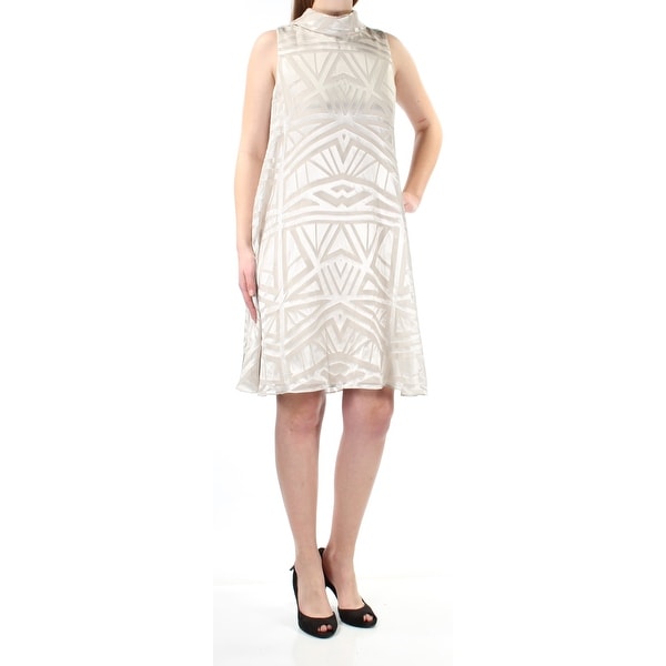 VINCE CAMUTO Womens Beige Mock Neck Printed Sleeveless Above The Knee Shift Formal Dress Size: 10