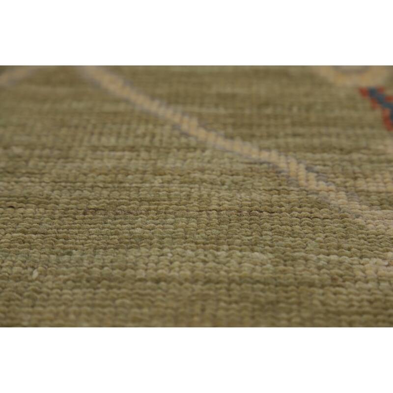 Hand Knotted Oriental 100% Wool Carpet Transitional All-Over Green Oushak Area Rug - 15' 1'' X 12' 2''
