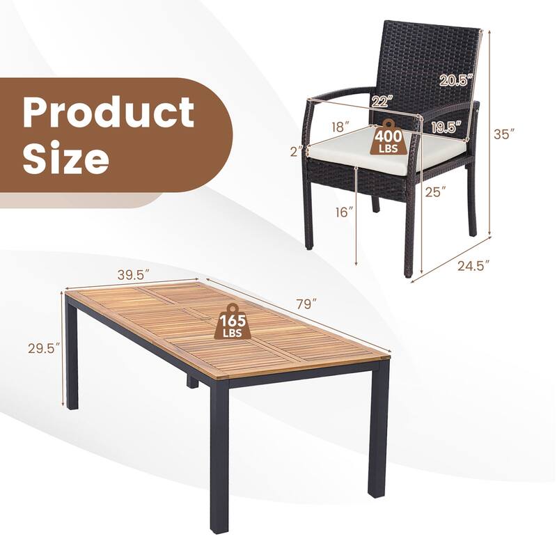 Costway 9 PCS Patio Rattan Dining Set with Acacia Wood Table, - See Details