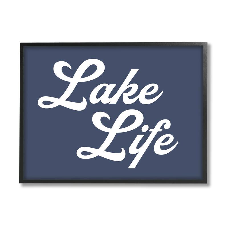 Stupell Trendy Lake Life Phrase Solid Blue Sign Framed Wall Art, Design by Daphne Polselli - 30 x 24 - Black