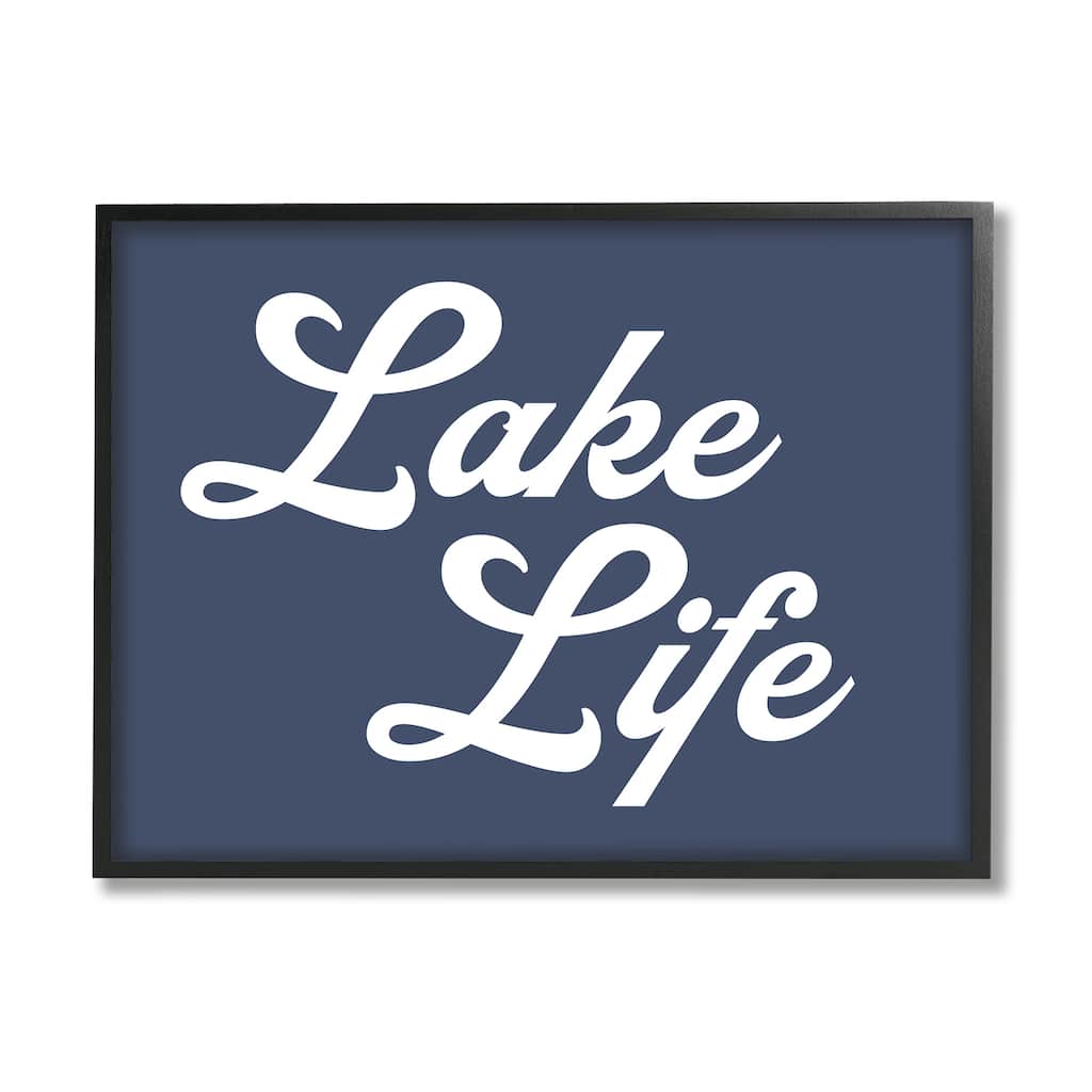 Stupell Trendy Lake Life Phrase Solid Blue Sign Framed Wall Art, Design by Daphne Polselli