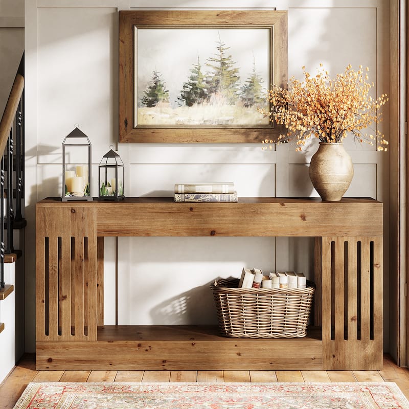 Solid Wood Console Table, Sofa Couch Table with Storage Shelf, 2-Tier Entryway Table for Entrance, Hallway, Living Room