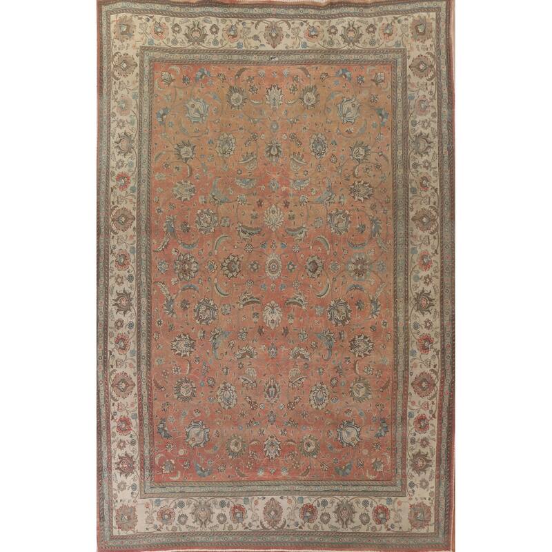 Hand Knotted Oriental 100% Wool Carpet Traditional All-Over Oranges & Rust Tabriz Area Rug - 13' 10'' X 10' 7''