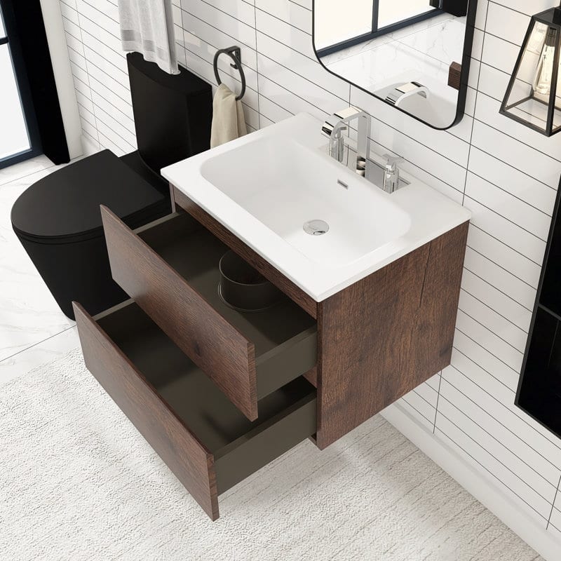 24 inches Wall-mounted Bathroom Vanity Set with White Ceramic Integrated Sink - 24" x 18"