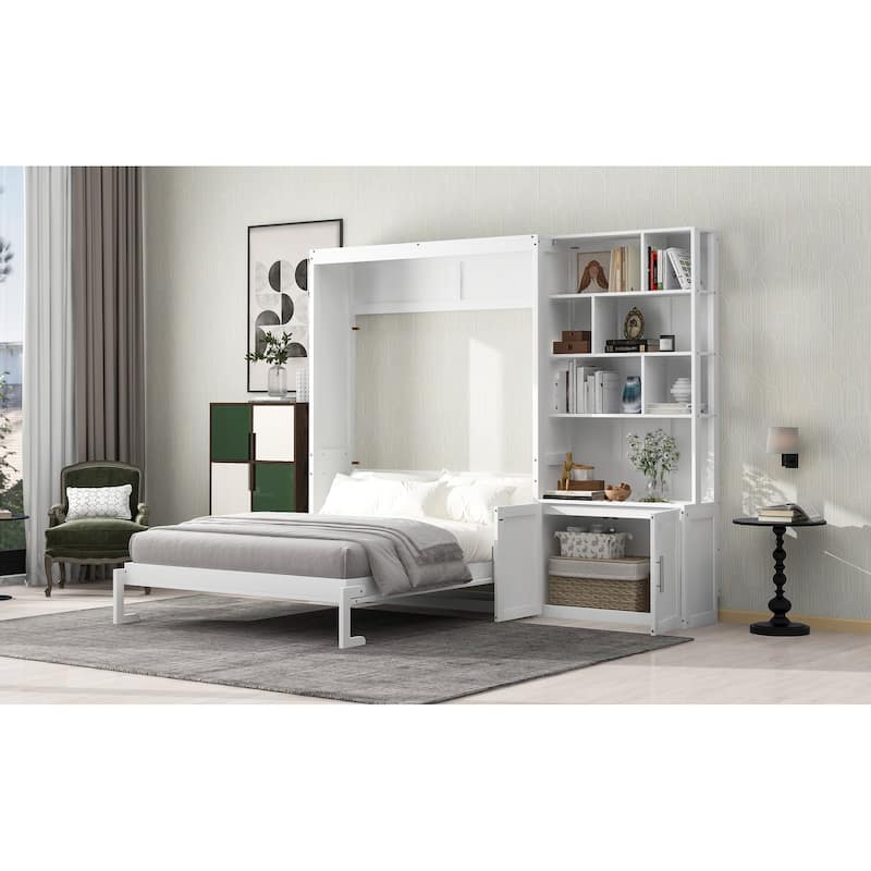 Full Murphy Bed with Multiple Storage Shelves and Cabinet