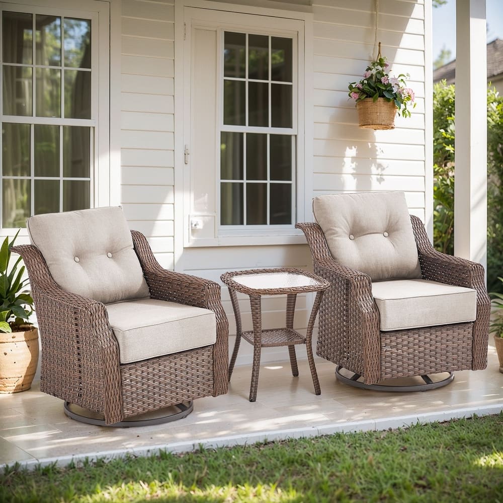 Gymojoy Outdoor Swivel Glider Chair with Side Table - All-Weather Rattan Wicker, 6" Waterproof Olefin Cushions