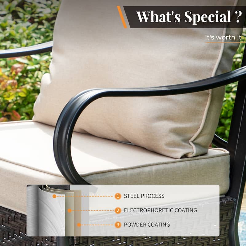 Metal Outdoor Dining Set for 8 with Square Table & Heavy-Duty Padded Fixed and Swivel Chairs, Patio Furniture Set (Beige)