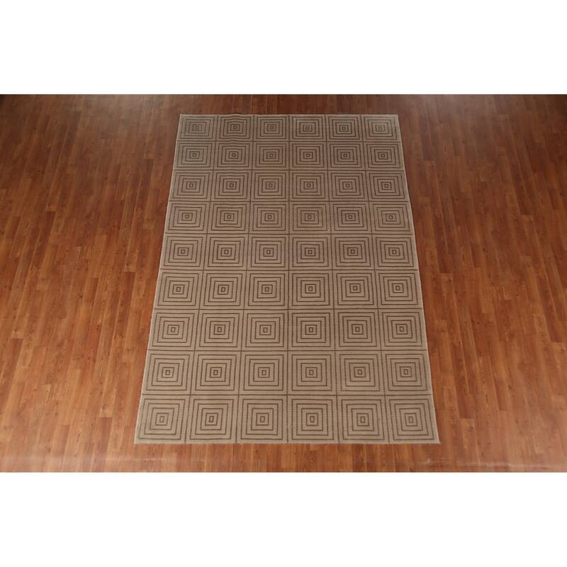 All-Over Geometric Nepalese Modern Area Rug Hand-Knotted Wool Carpet - 6'0"x 8'7"