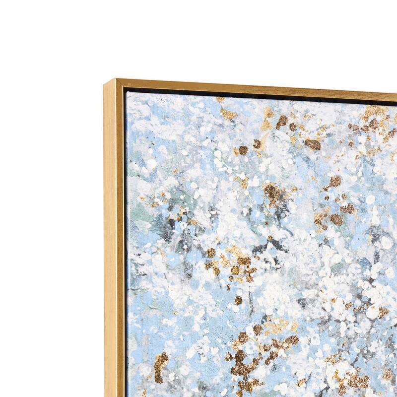 Blue Canvas Forest Landscape Framed Wall Art with Gold Foil Accents