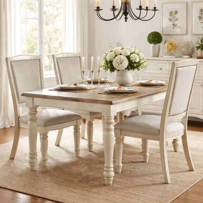 Holcroft Transitional Side Chair, Antique White, Set of two