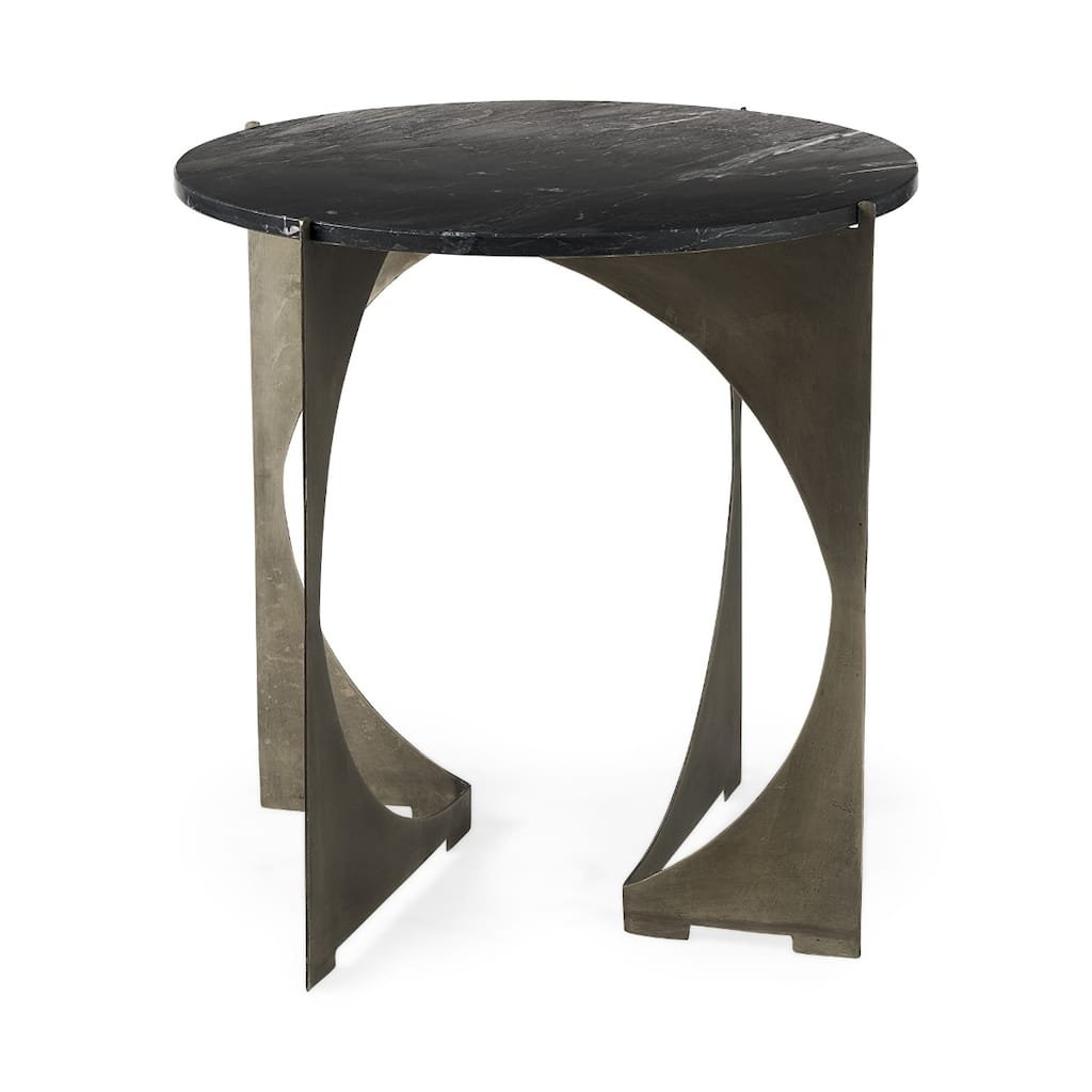 20 Inch Black Marble Round End Table for Living Room - 13" x 13" x 20.25"